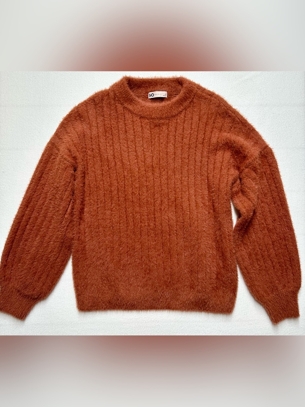 SO Goods For Life XS Rust Fuzzy Ribbed Knit Crewneck Sweater Cozy Soft